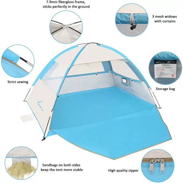 Venustas Beach Tent Sun Shelter for 3/4-5/6-7/8-10 Person, UPF 50+ UV Protection Beach Canopy, Lightweight and Easy Setup Cabana, Portable Beach Shade Tent