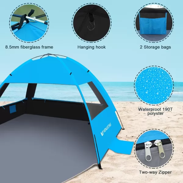 Venustas Beach Tent Sun Shelter for 3/4-5/6-7/8-10 Person, UPF 50+ UV Protection Beach Canopy, Lightweight and Easy Setup Cabana, Portable Beach Shade Tent