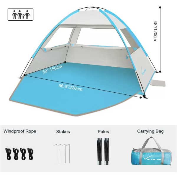 Venustas Beach Tent Sun Shelter for 3/4-5/6-7/8-10 Person, UPF 50+ UV Protection Beach Canopy, Lightweight and Easy Setup Cabana, Portable Beach Shade Tent