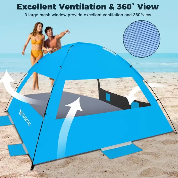 Venustas Beach Tent Sun Shelter for 3/4-5/6-7/8-10 Person, UPF 50+ UV Protection Beach Canopy, Lightweight and Easy Setup Cabana, Portable Beach Shade Tent