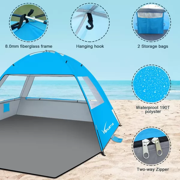 Venustas Beach Tent Sun Shelter for 3/4-5/6-7/8-10 Person, UPF 50+ UV Protection Beach Canopy, Lightweight and Easy Setup Cabana, Portable Beach Shade Tent