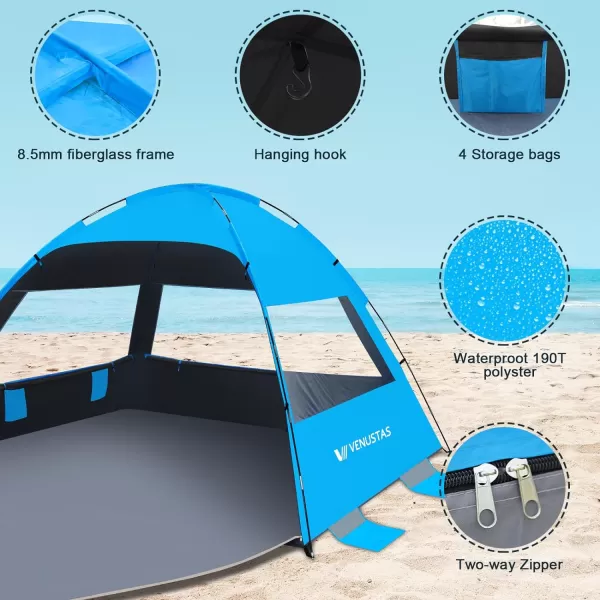 Venustas Beach Tent Sun Shelter for 3/4-5/6-7/8-10 Person, UPF 50+ UV Protection Beach Canopy, Lightweight and Easy Setup Cabana, Portable Beach Shade Tent