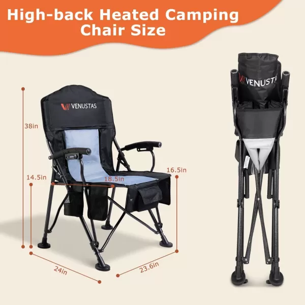 Venustas Heated Camping Chair with Removable Cushion, Heated Portable Folding Chair with Battery Pack, Three Heating Levels, Two Heating Zones