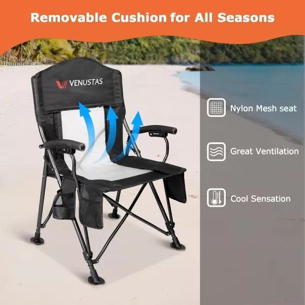 Venustas Heated Camping Chair with Removable Cushion, Heated Portable Folding Chair with Battery Pack, Three Heating Levels, Two Heating Zones