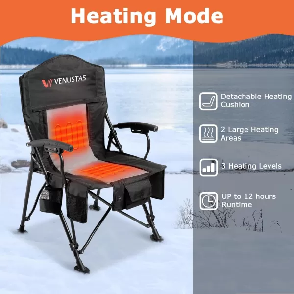 Venustas Heated Camping Chair with Removable Cushion, Heated Portable Folding Chair with Battery Pack, Three Heating Levels, Two Heating Zones