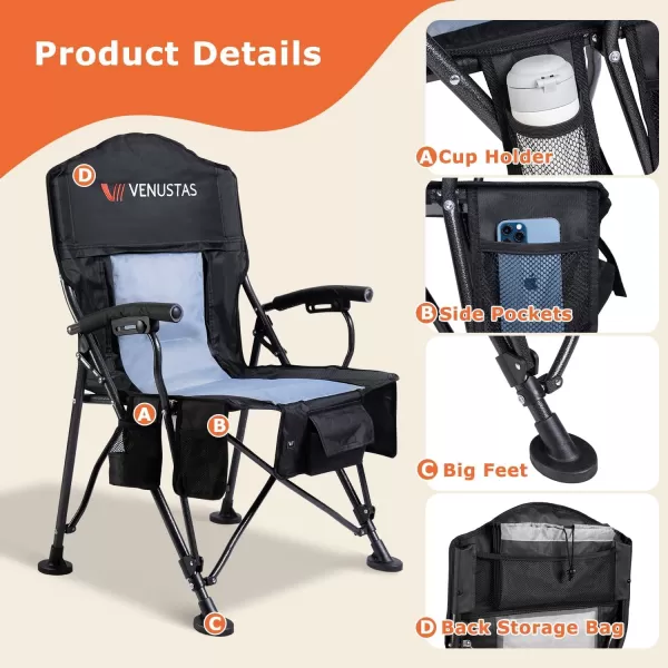 Venustas Heated Camping Chair with Removable Cushion, Heated Portable Folding Chair with Battery Pack, Three Heating Levels, Two Heating Zones