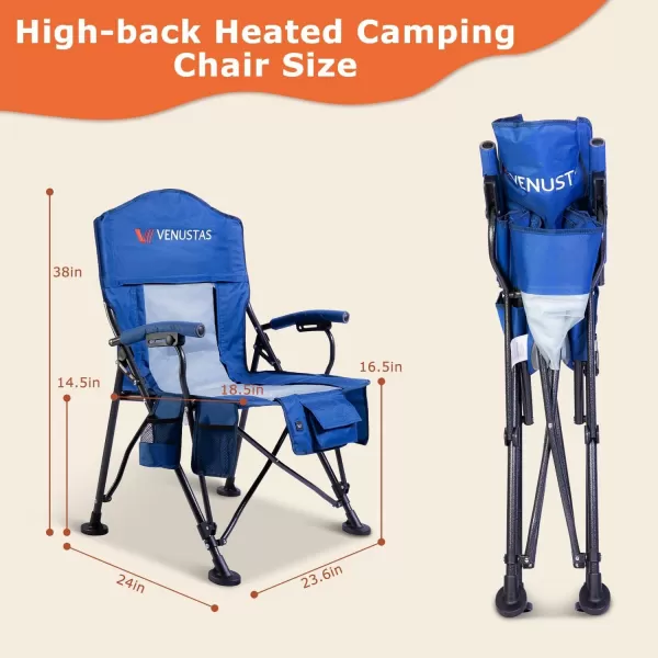 Venustas Heated Camping Chair with Removable Cushion, Heated Portable Folding Chair with Battery Pack, Three Heating Levels, Two Heating Zones