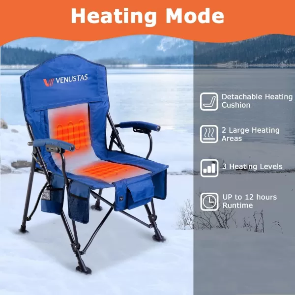 Venustas Heated Camping Chair with Removable Cushion, Heated Portable Folding Chair with Battery Pack, Three Heating Levels, Two Heating Zones