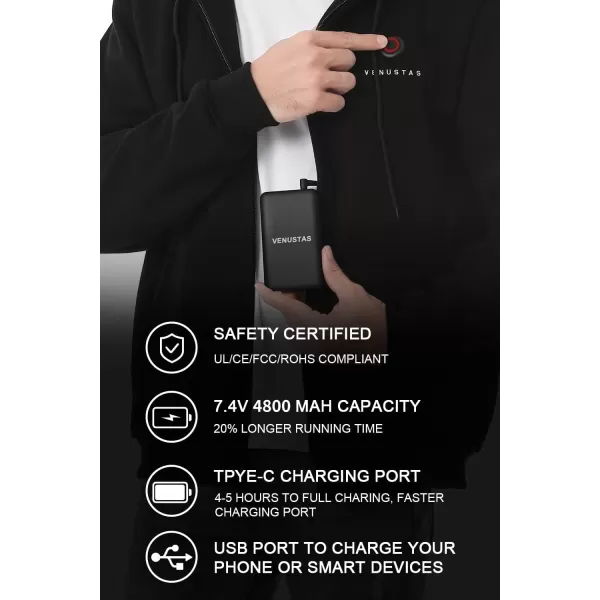 Venustas Heated Hoodie, Battery Pack 7.4V , Heated Jacket for Women and Men