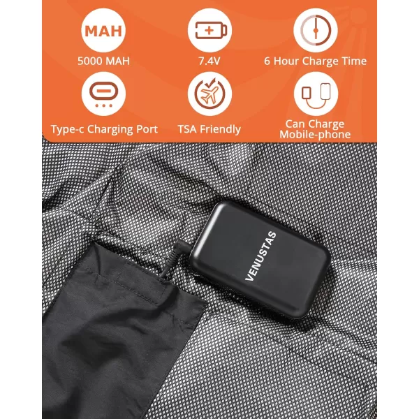 Venustas Heated Jacket with Battery Pack 7.4V , 6 heat zones, Heated Coat for Women and Men with Detachable Hood