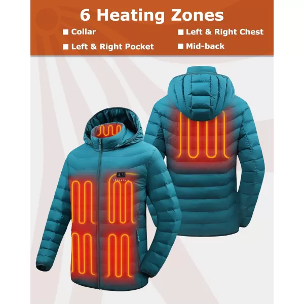 Venustas Heated Jacket with Battery Pack 7.4V , 6 heat zones, Heated Coat for Women and Men with Detachable Hood