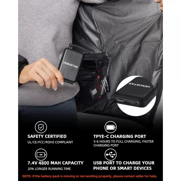 Venustas Heated Jacket with Battery Pack 7.4V , Heated Coat for Women and Men with Detachable Hood