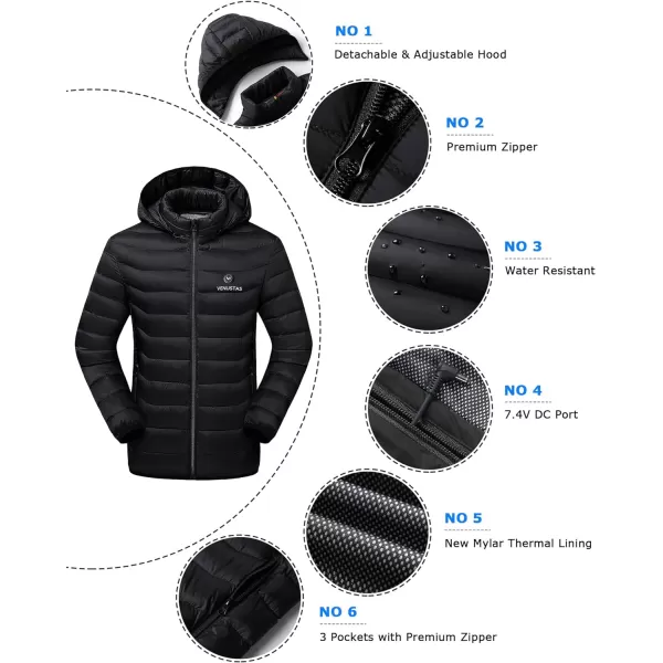 Venustas Heated Jacket with Battery Pack 7.4V , Heated Coat for Women and Men with Detachable Hood