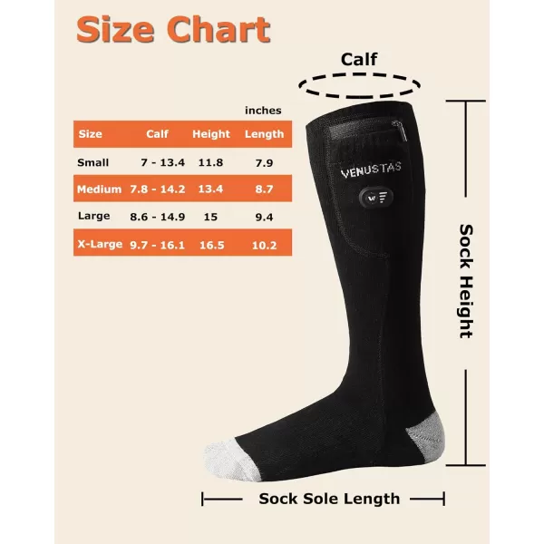 Venustas Heated Socks for Men Women, Rechargeable Electric Socks with Battery Pack, Terrycloth Lining