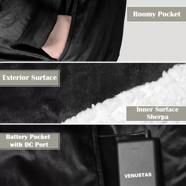 Venustas Heated Wearable Blanket Hoodie with Battery Pack 7.4V, Oversized Sherpa Blanket Hoodie Sweatshirt, Cozy Warm Soft