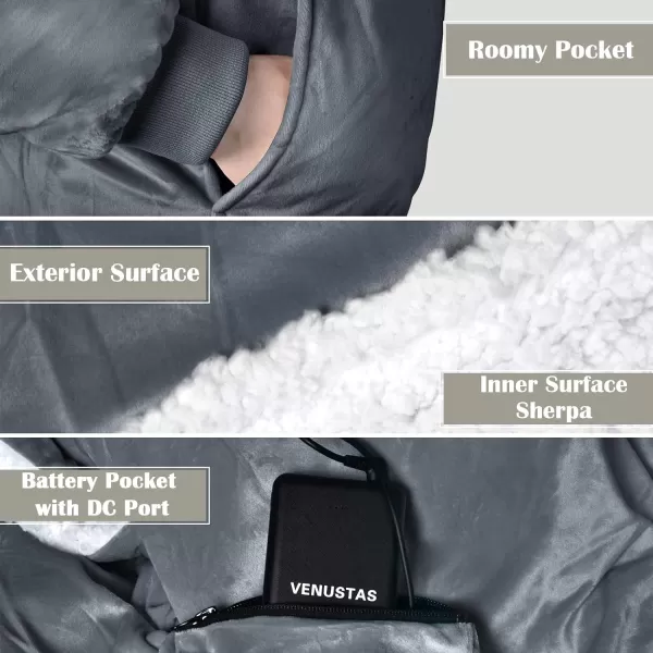 Venustas Heated Wearable Blanket Hoodie with Battery Pack 7.4V, Oversized Sherpa Blanket Hoodie Sweatshirt, Cozy Warm Soft