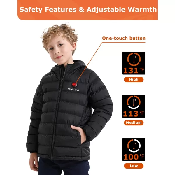 Venustas Kids Heated Jacket with Battery Pack, Boys Girls Lightweight Electric Heated Coat