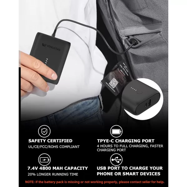 Venustas Men's Fleece Heated Vest with Battery Pack 7.4V, Lightweight insulated Electric Vest