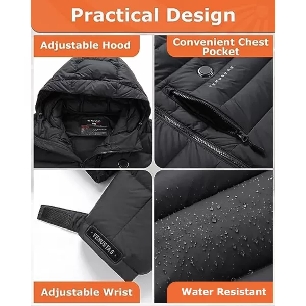 Venustas Men's Heated Down Jacket with Battery Pack, Electric Lightweight Packable Puffer Jacket, Heated Coat for Outdoors