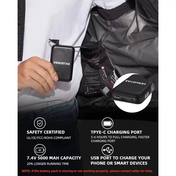 Venustas Men's heated Down Vest with battery pack 7.4V, Lightweight Electric Vest Battery Heated for Men with Detachable hood