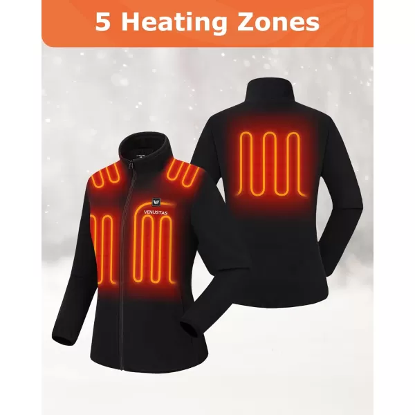 Venustas Women's Fleece Heated Jacket with Battery Pack 7.4V, 5 heating zones, Fleece Heated Coat with Premium Zippers
