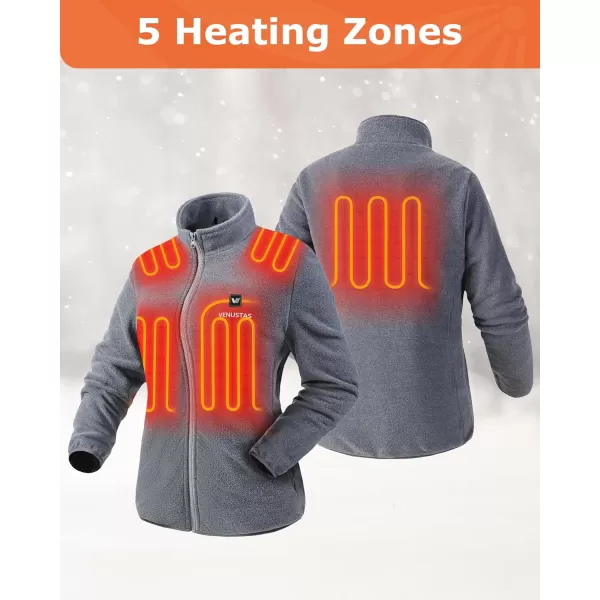 Venustas Women's Fleece Heated Jacket with Battery Pack 7.4V, 5 heating zones, Fleece Heated Coat with Premium Zippers