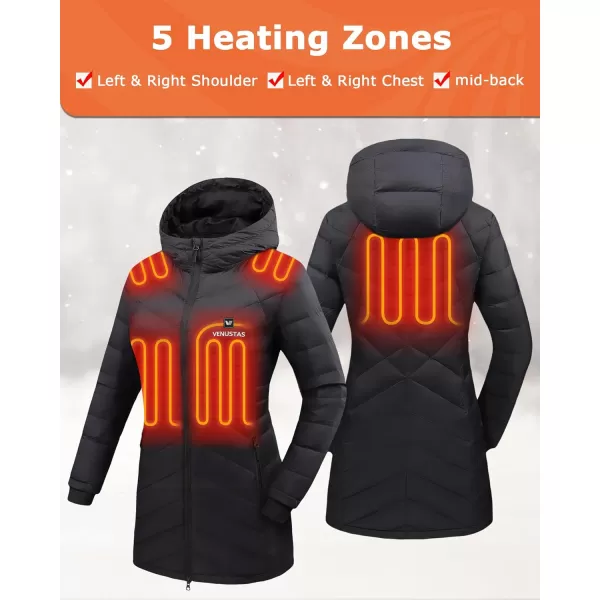Venustas Women's Long Heated Jacket with Battery Pack, 100% Recycled Polyester Heated Coat with Stylish Design