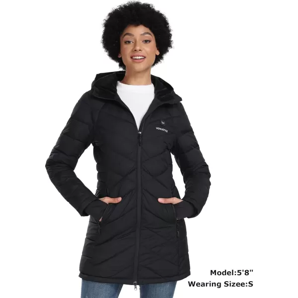 Venustas Women's Long Heated Jacket with Battery Pack, 100% Recycled Polyester Heated Coat with Stylish Design