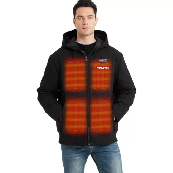 Venustas 12V Men's Dual-Control Heated Canvas Jacket with Battery, Winter Heated Work Jacket, Electirc Heated Hoodie Jacket