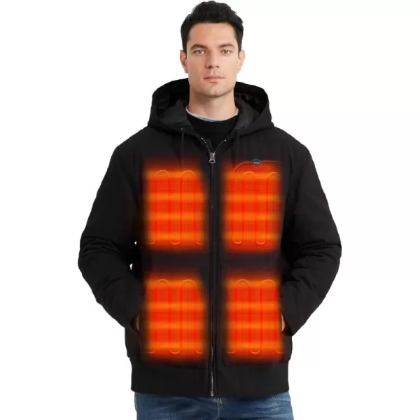 Venustas 12V Men's Dual-Control Heated Canvas Jacket with Battery, Winter Heated Work Jacket, Electirc Heated Hoodie Jacket