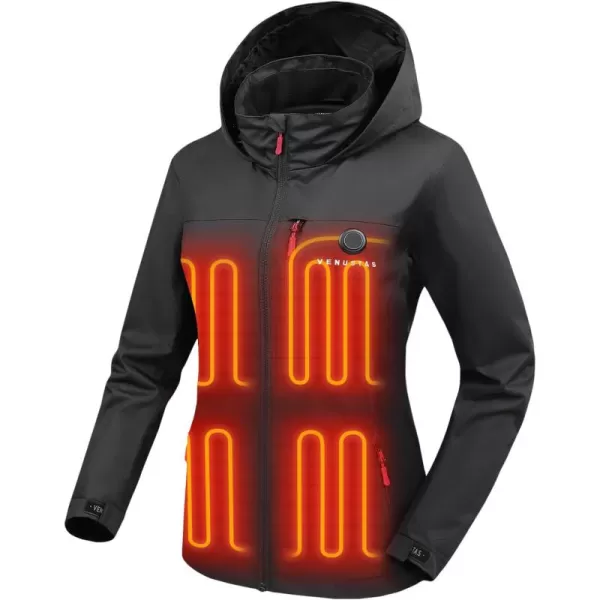 Venustas Heated Softshell Jacket for Women, Hooded Electric Jacket with Battery Pack 7.4V, Heated Coat for Outdoors