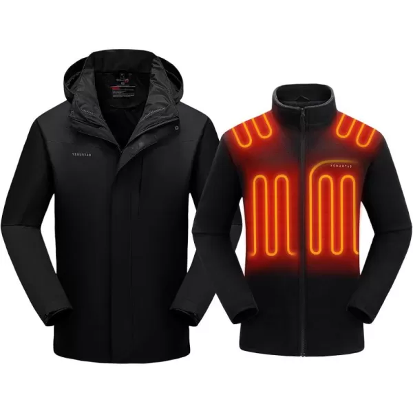 Venustas Men's 3-in-1 Heated Jacket with Battery Pack 7.4V, Ski Jacket Winter Jacket with Removable Hood Water-resistant