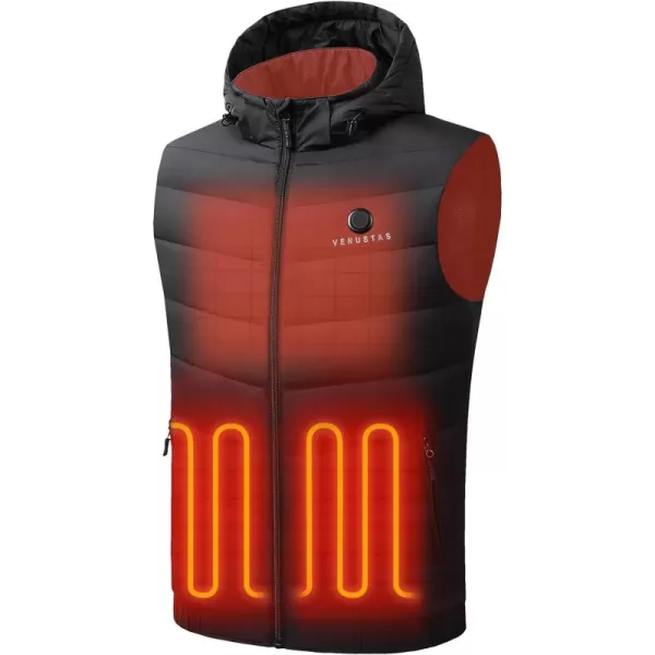 Venustas Men's heated Down Vest with battery pack 7.4V, Lightweight Electric Vest Battery Heated for Men with Detachable hood