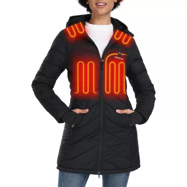 Venustas Women's Long Heated Jacket with Battery Pack, 100% Recycled Polyester Heated Coat with Stylish Design