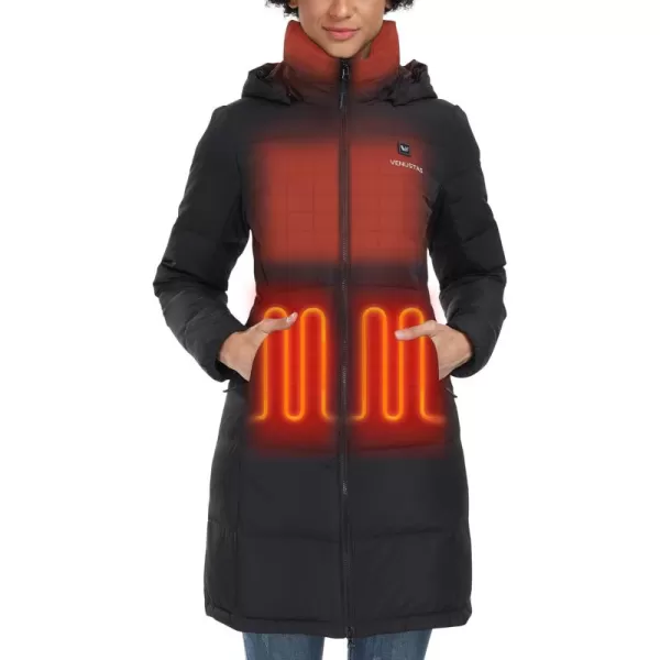 Venustas Women's Recycled Down Heated Jacket with Battery Pack, Winter Heated Puffer Coat with Detachable Hood