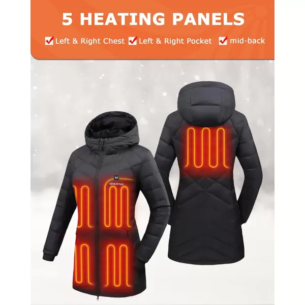 Venustas Women's Heated Long Jacket with 90% Duck Down, 7.4V Battery Pack, Electric Heated Puffer Coat For Skiing Camping