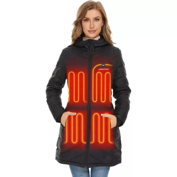 Venustas Women's Heated Long Jacket with 90% Duck Down, 7.4V Battery Pack, Electric Heated Puffer Coat For Skiing Camping