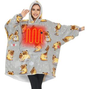 imageVenustas Heated Wearable Blanket Hoodie with Battery Pack 74V Oversized Sherpa Blanket Hoodie Sweatshirt Cozy Warm SoftBulldog