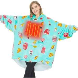 imageVenustas Heated Wearable Blanket Hoodie with Battery Pack 74V Oversized Sherpa Blanket Hoodie Sweatshirt Cozy Warm SoftCoke Burger