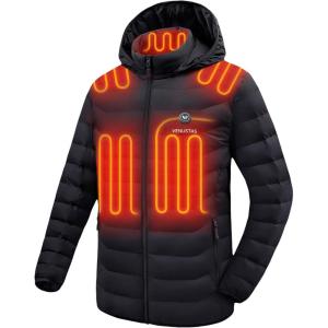 imageVenustas Unisex Heated Jacket with Battery Heated Coat for Women and Men with Detachable HoodBlack