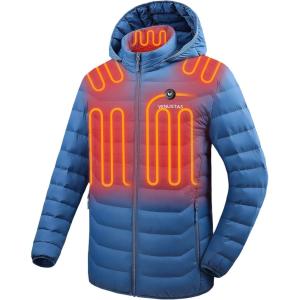 imageVenustas Unisex Heated Jacket with Battery Heated Coat for Women and Men with Detachable HoodBlue