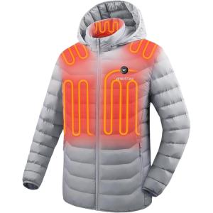 imageVenustas Unisex Heated Jacket with Battery Heated Coat for Women and Men with Detachable HoodGrey