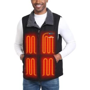 imageVenustas 12V Mens DualControl Heated Canvas Vest with Battery SherpaLined Electric Work Vest Winter Heated Hunting Vest12VDual Control