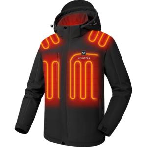 imageVenustas Mens Heated Jacket with Battery 20Hour Runtime Waterproof Softshell Heating Coat for Outdoor Hiking HuntingBlack