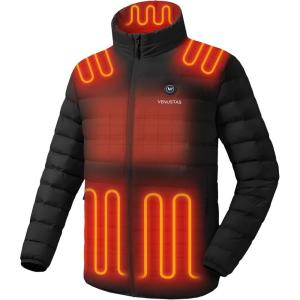 imageVenustas Mens Lightweight Heated Jacket with Battery 6Zone Electric Puffer Winter Coat for Outdoor Camping HikingBlack