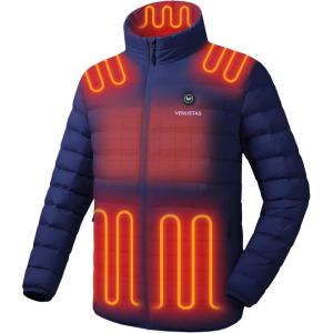 imageVenustas Mens Lightweight Heated Jacket with Battery 6Zone Electric Puffer Winter Coat for Outdoor Camping HikingNavy