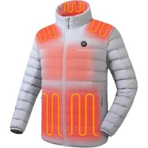 imageVenustas Mens Lightweight Heated Jacket with Battery 6Zone Electric Puffer Winter Coat for Outdoor Camping HikingSilver Gray