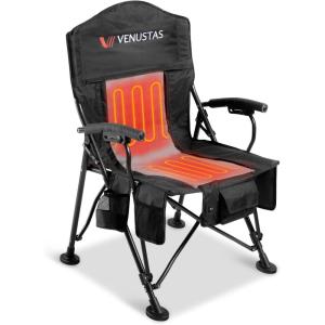imageVenustas Heated Camping Chair with 74V Battery Pack UP to 10H Heating Portable Heated Folding Chair with Removable Cushion for Outdoor Sports Hunting Beach Picnics 5000mAh Battery IncludedBlack