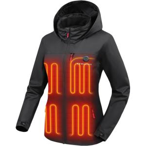 imageVenustas Heated Softshell Jacket for Women Hooded Electric Jacket with Battery Pack 74V Heated Coat for OutdoorsBlack
