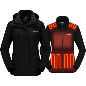imageVenustas Womens 3in1 Heated Jacket with Battery Waterproof Jacket with Hood for SkiingCarbon Black